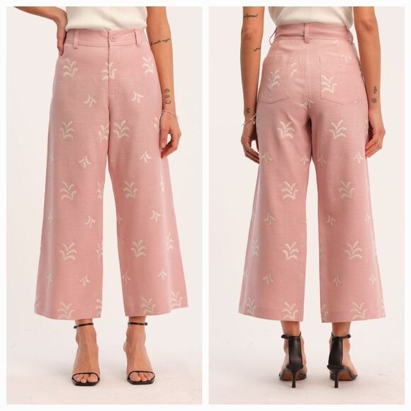 ☔️🩵NWT Elie Tahari Mauve & Ivory Linen Wide Leg Pants Size 6/28 - Picture 1 of 13